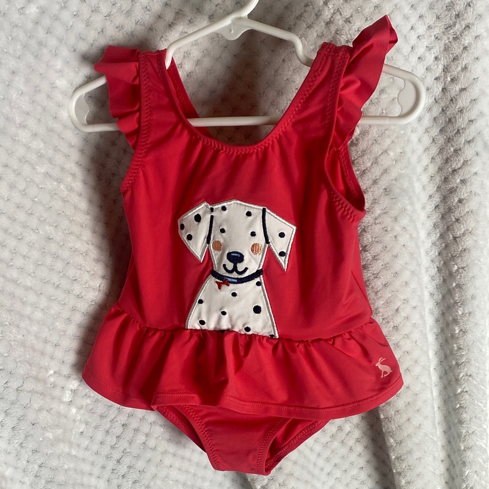 Joules Pink Dalmatian Kids One Piece Swimsuit